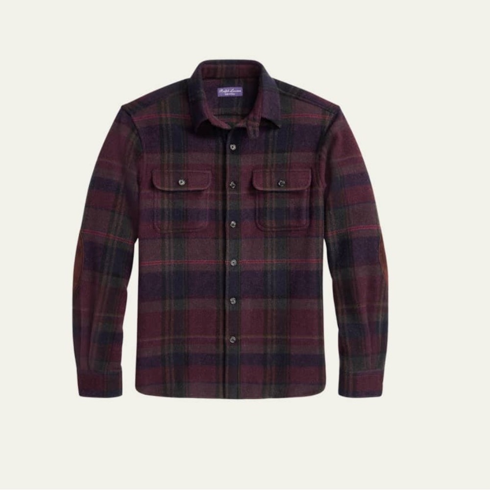 NWT Ralph Lauren Purple Label Men's James Sport Shirt with Suede Elbow Patches